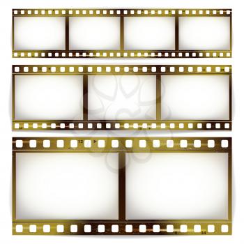 Film Strip Vector Set. Cinema Of Photo Frame Strip Blank Scratched Isolated On White