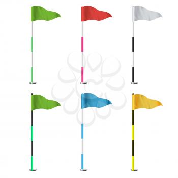 Golf Flags Vector. Realistic Flags Of The Golf Course. Isolated