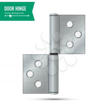 Door Hinge Vector. Classic And Industrial Ironmongery Isolated On White Background. Simple Entry Door Metal Hinge Icon. Stainless Steel. Stock Illustration.