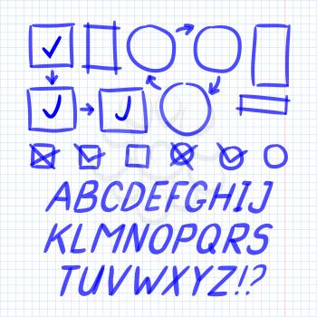 Marker Hand Written Doodle Letters, Symbols Vector