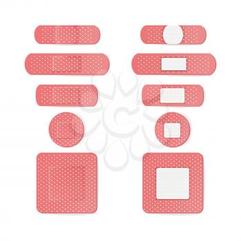 Medical Patch Vector. Two Sides. Adhesive Waterproof Aid Band Plaster Strips Varieties Icons Collection. Realistic Illustration Isolated On White