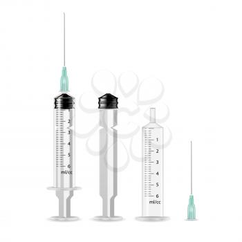 Vector Plastic Medical Syringe For Injection Isolated 3d Realistic Illustration. Transparent Background.