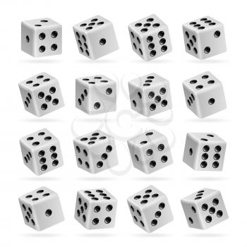 Playing Dice Vector Set. 3d Realistic Cubes With Dot Numbers. Good For Playing Board Casino Game. Isolated