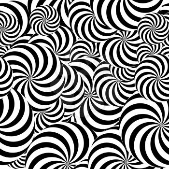 Abstract Striped Seamless Pattern Background. Spiral Vortex Phenomenon. Black And White Hypnosis, Rays. Optical Art