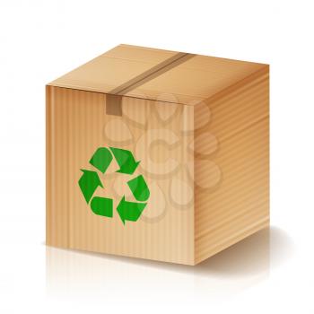 Recycle Box Vector. Brown Cardboard Box With Recycling Symbol. Isolated