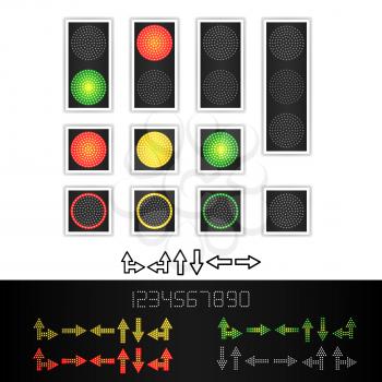 Road Traffic Light Vector. Realistic LED Panel. Sequence Lights Red, Yellow, Green. Time, Turn, Go Wait Stop Signals Isolated On White