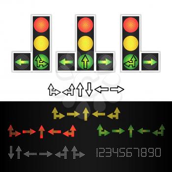 Road Traffic Light Vector. Realistic LED Panel. Sequence Lights Red, Yellow, Green. Time, Turn, Go Wait Stop Signals Isolated On White