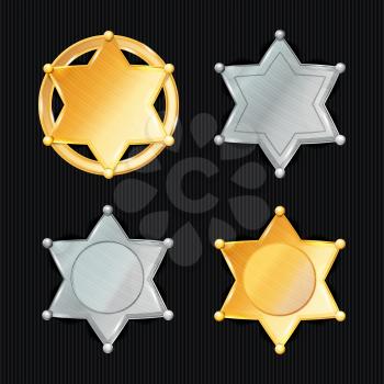 Sheriff Badge Star Vector Set. Different Types. Classic Symbol. Municipal City Law Enforcement Department. Isolated On Black