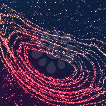 Space Vortex Vector Background. Black Hole From Flying Glowing Particles. Composed Of Particles Swirling Abstract Graphics. 3D Vector