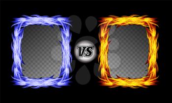 Versus Vector Symbol With Fire Frames. VS Letters. Flame Fight Background Design. Competition Concept