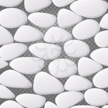 White Pebble Vector. Natural Realistic 3d Stones Of Different Shapes. Sea Rock Pebbles On Transparent Background