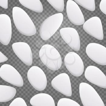 White Pebble Vector. Natural Realistic 3d Stones Of Different Shapes. Sea Rock Pebbles On Transparent Background
