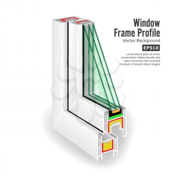 Window Frame Structure. Three Transparent Glass. Vector