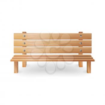 Wooden Bench Realistic Vector Illustration. Single Wooden Park Bench