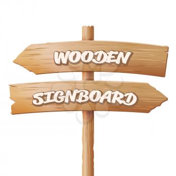 Wooden Signboards Vector. Old Geometric Sign Stand Cartoon Style.