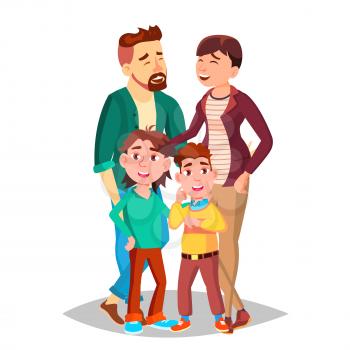 Family Vector. Dad, Mother, Kids. Happy. Portrait Banner Flyer Brochure Design Isolated Cartoon Illustration