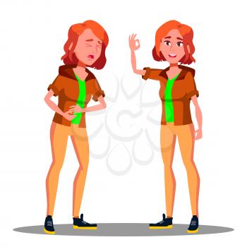Girl With Stomach Pain From Unhealthy Diet Vector. Isolated Illustration