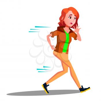 Teen Girl Runinng Away In Panic Vector. Illustration