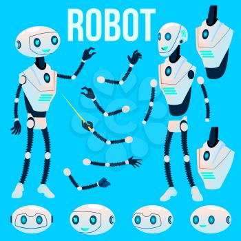 Robot Helper Vector. Animation Creation Set. Modern Robot. Client, Customer Support Service Chat Bot. Head, Gestures. Animated Artificial Intelligence. Ai Machine For Banner, Web Design. Illustration