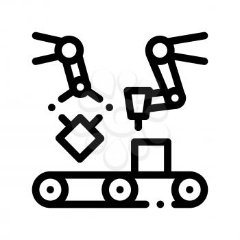 Gathering Conveyer Artificial Vector Sign Icon Thin Line. Artificial Intelligence Robot Detail Mechanic Arm For Construction Linear Pictogram. Fingerprint, Microchip, Assembly Contour Illustration