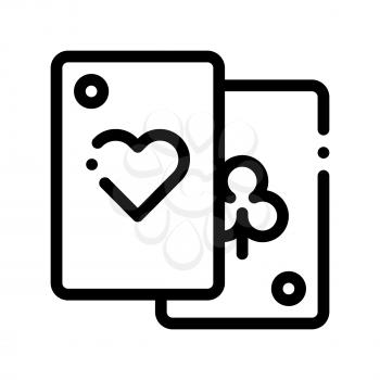 Game Element Cards Vector Thin Line Sign Icon. Detail Of Table Or Adult Gamble Game Pocker, Playing Gaming Items Figure Pieces Linear Pictogram. Joyful Things Monochrome Contour Illustration