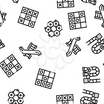 Interactive Kids Games Seamless Pattern Vector. Domino, Chess And Video Games Controller. Cards And Billiard, And Darts Illustrations
