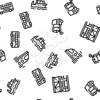 Public Transport Seamless Pattern Vector. Trolleybus And Bus, Tramway And Train Illustration