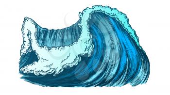 Breaking Pacific Ocean Marine Wave Storm Vector. Enormous Huge Water Wave With Foam Good Place For Extreme Sport Surfing. Nature Aquatic Tsunami Color Illustration