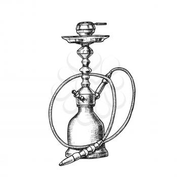 Smoking Hookah Lounge Cafe Equipment Retro Vector. New Technologies And Modern Design Trend Changing Appearance Of Hookah. Relaxation Accessory Monochrome Designed In Retro Style Illustration