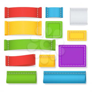 Color Label Fabric Blank Vector. Collection Colorful Blank Labels, Badges With Copyspace For Text Isolated On white
