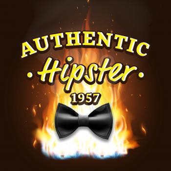 Authentic Hipster Label Vector. Vintage Emblem. On Fire. Bow Tie. Illustration