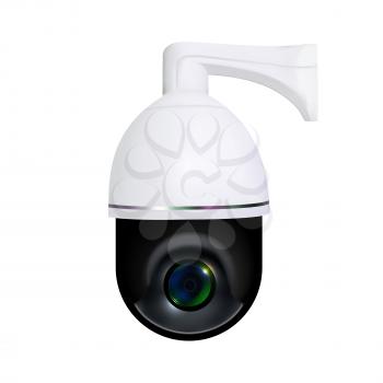 Video Online Surveillance Security Camera Vector. Round-shaped Outdoor Camera Monitoring And Detection Situation On City Streets. Electronic Safeguard System Realistic 3d Illustration
