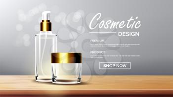 Cosmetic Glass Packaging Vector. Face Care. Fragrance, Collagen. Bottle. Jar. 3D Transparent Realistic Mockup Template Illustration