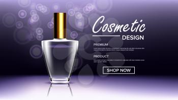 Cosmetic Glass Poster Vector. Bottle. Premium Jar. Medical Moisturizer. 3D Transparent Realistic Mockup Template Illustration