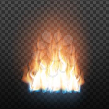 Realistic Decorative Flammable Fire Flame Vector. Animation Heat Overlay Brush, Burning Fire With Glowing Particles Fireball Effect On Transparency Grid Background. 3d Illustration