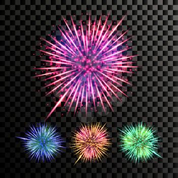 Firework Vector. Holiday Anniversary Salute Burst. Isolated On Transparent Background Realistic Illustration