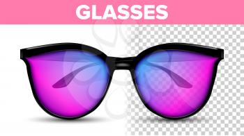 Woman Female Glasses Vector. Hipster Frame Cool Glasses. Fashion Accessory. Transparent 3D Illustration