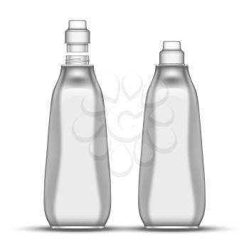 Blank Dishwashing Bleach Plastic Bottle Vector. Closed And Opened Bottle For Wash Plate Kitchen Chemical Liquid. Concept Mockup Container For Disinfector Substance Realistic 3d Illustration