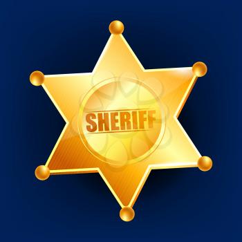 Sheriff Badge Vector. Golden Star. Western Style. 3D Realistic Illustration