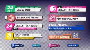 TV News Bars Set Vector. Breaking, Sport News. Media labels Tag For Television Broadcast. Isolated Illustration