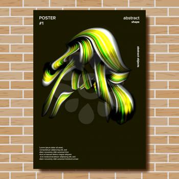 Liquid, Brush Poster Vector. Drop, Oil Vibrant Gradients Shape Illustration