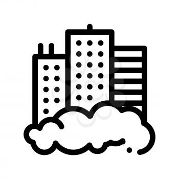 Building Skyscraper And Smog Vector Thin Line Icon. City Town Environmental Pollution, Chemical, Industrial Smog Linear Pictogram. Dirty Soil, Water, Air Contour Illustration