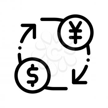 Currency Money Dollar Yen Vector Thin Line Icon. Online Money Transaction, Financial Internet Banking Payment Operation Linear Pictogram. Dollar Exchange Contour Illustration