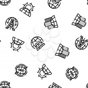 Environmental Problems Vector Seamless Pattern. Environmental Problem, Industrial Pollution, Contamination Linear Pictograms. Greenhouse Effect, Global Warming, Climate Change Contour Illustrations