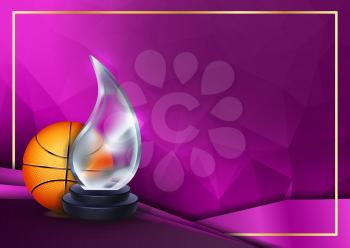 Basketball Game Certificate Diploma With Glass Trophy Vector. Sport Graduate Champion. Best Prize. Winner Trophy. A4 Horizontal. Illustration