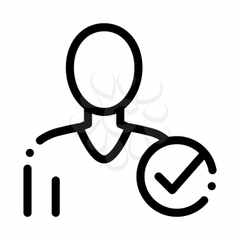 Character Silhouette Man Approved Mark Vector Icon Thin Line. Approved Sign On Document File, Protection Shield And Opened Carton Box Concept Linear Pictogram. Monochrome Contour Illustration