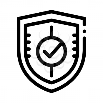 Shield Guard Protection Approved Mark Vector Icon Thin Line. Approved Sign On Document File And Hands, Computer Monitor And Smartphone Display Concept Linear Pictogram. Monochrome Contour Illustration