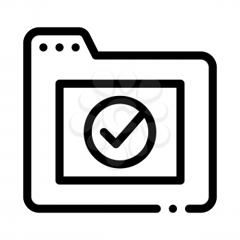Computer Folder With Approved Mark Vector Icon Thin Line. Approved Sign On Document File And Hands, Monitor And Smartphone Display Concept Linear Pictogram. Monochrome Contour Illustration