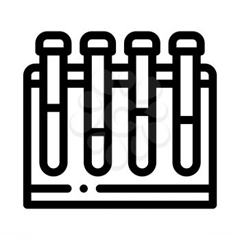 Glass Test Tubes On Tube Rack Biomaterial Vector Icon Thin Line. Biology And Science Flasks, Bioengineering, Dna And Medicine Biomaterial Concept Linear Pictogram. Monochrome Contour Illustration
