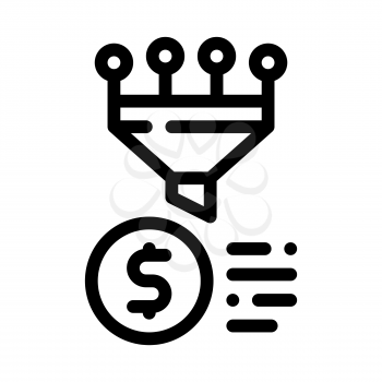 Funnel Financial Information Gathering Vector Icon Thin Line. Money Sign On Smartphone Display And Magnifier, Web Site Financial Concept Linear Pictogram. Monochrome Contour Illustration